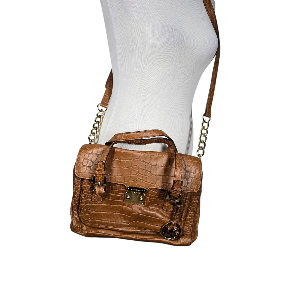 Michael Kors Brown Crocodile-Embossed HandBag Shoulder Bag Purse
